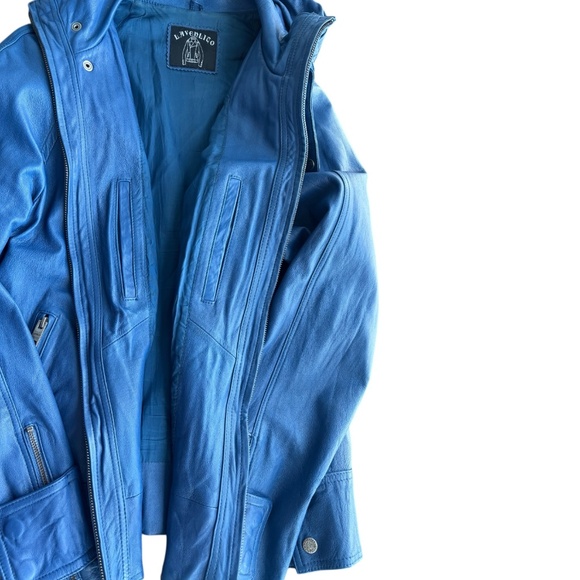 Lavenlico Blue Italian Sheep Leather Jacket | Y2K 2000s Made in Italy - Picture 9 of 13